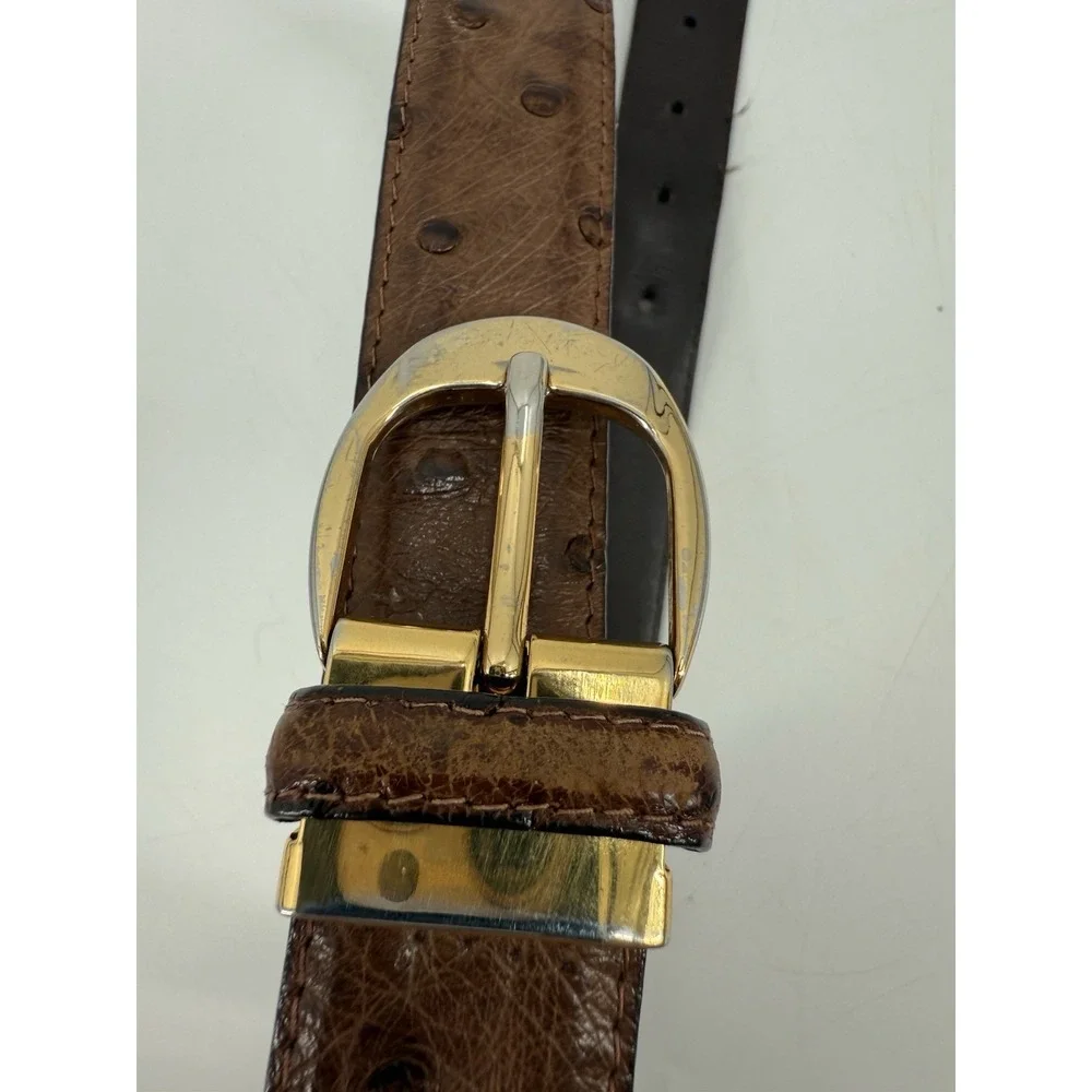 Vero Struzzo Carroll & Co Ostrich Leather‎ Belt Size 44 Cognac Made In Italy